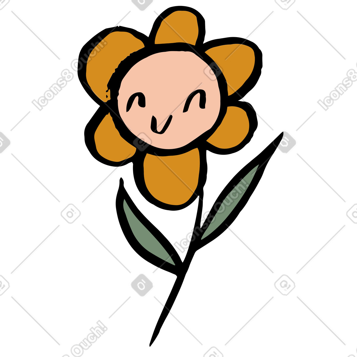 Blume mit lächelndem gesicht-Illustration im Scandi-Stil als Download in PNG, SVG