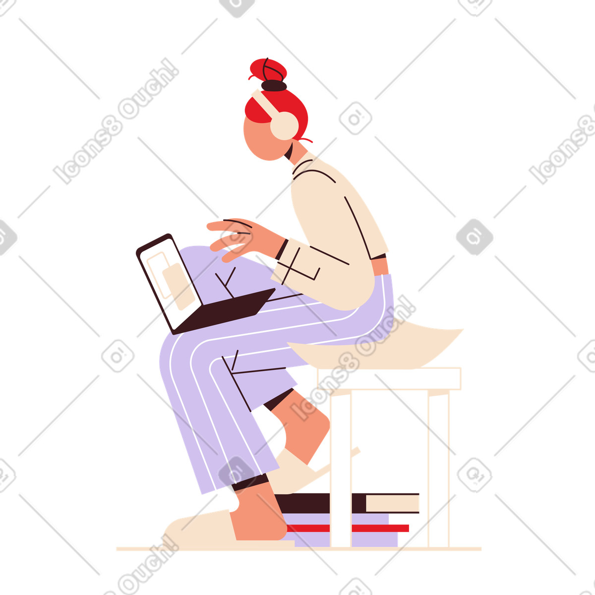 Folks スタイルの ラップトップで作業する女の子 のイラストをPNG、SVG形式でダウンロード
