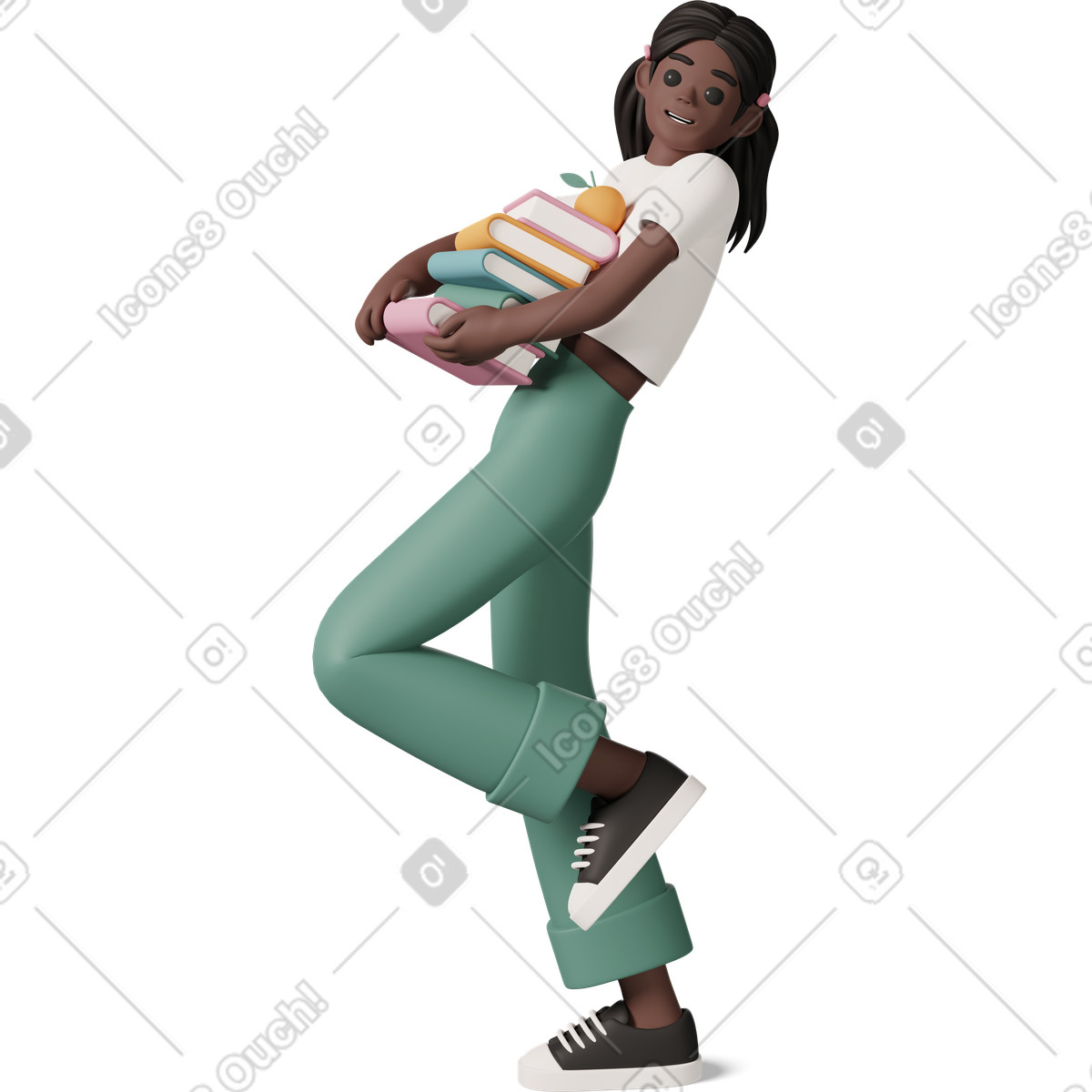 Black girl with stack of books illustration in PNG, SVG