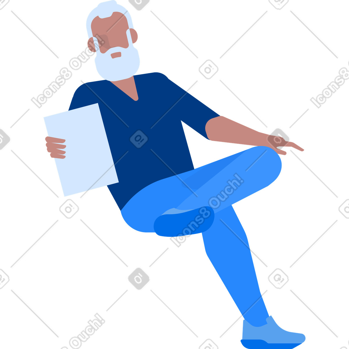 Gray haired man sits cross legged illustration in Urban style download in PNG, SVG
