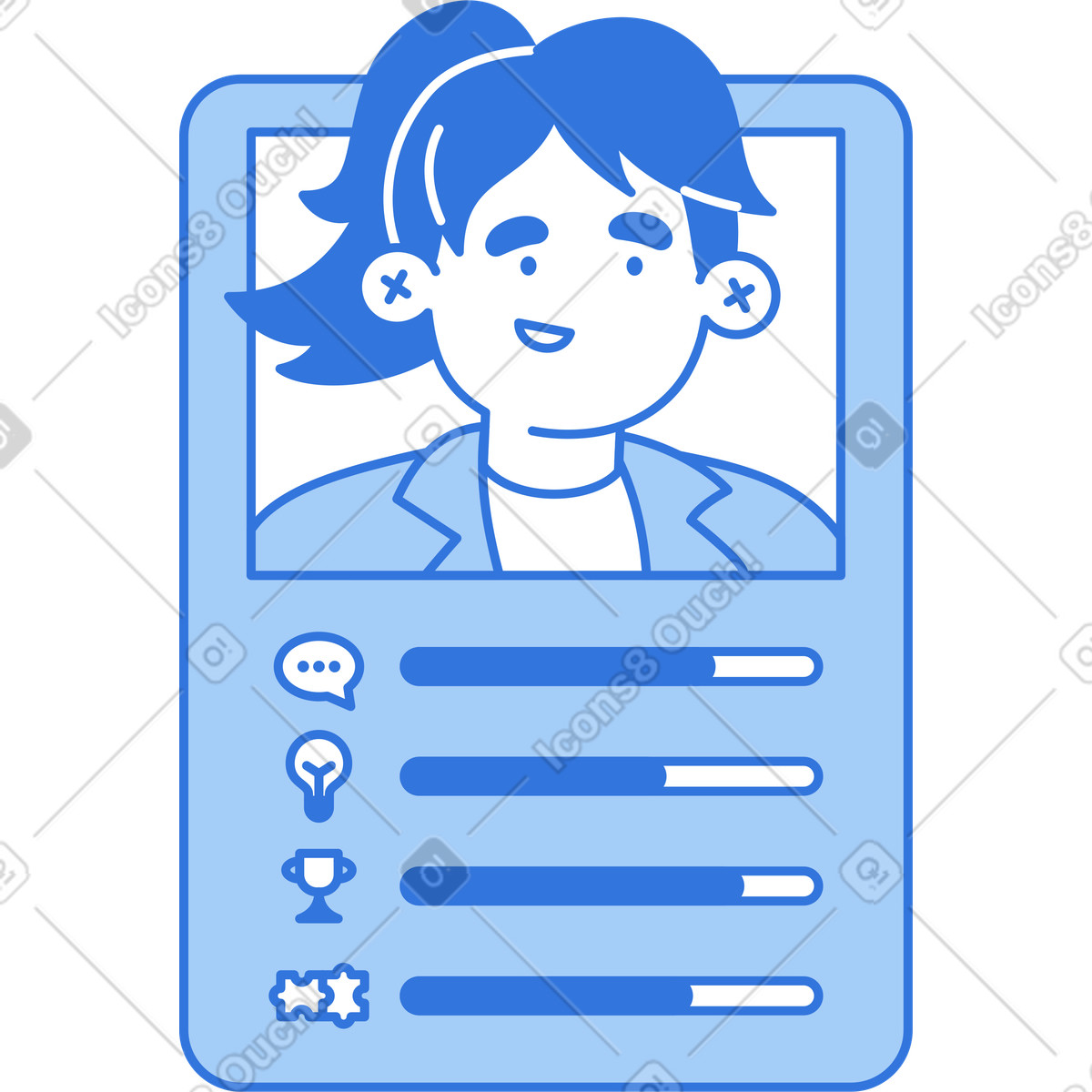 Karte der mitarbeiterin und ihrer fähigkeiten-Illustration im Sky-Stil als Download in PNG, SVG