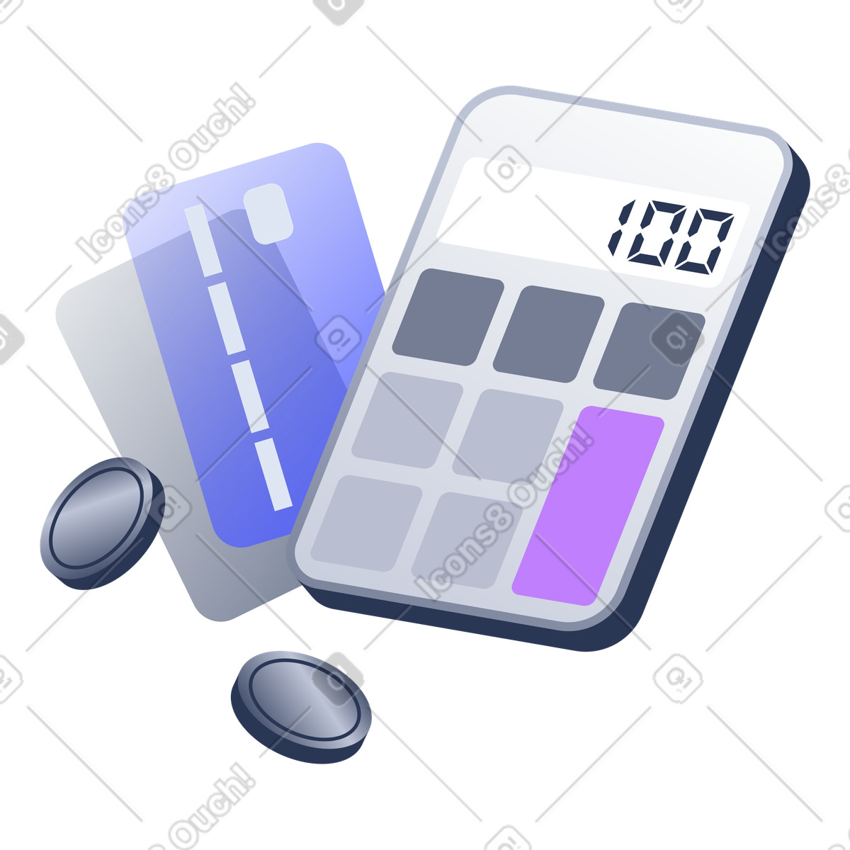 Calculator with Coins and Bank Cards, Financial Budget Planning, Accounting and Expense Management illustration in Lucent style download in PNG, SVG