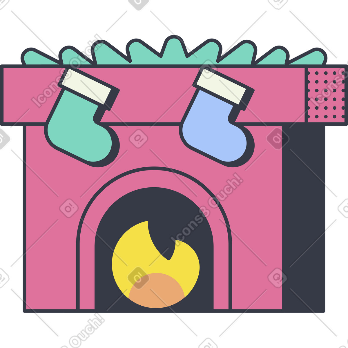 Christmas fireplace illustration in Abstract style download in PNG, SVG