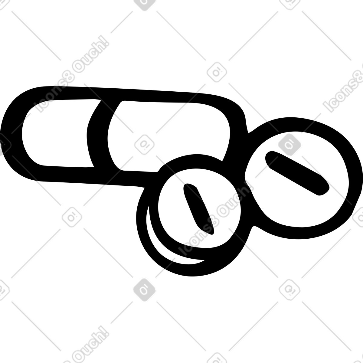 Ilustración Cápsulas y tabletas en estilo Journal a descargar en PNG SVG