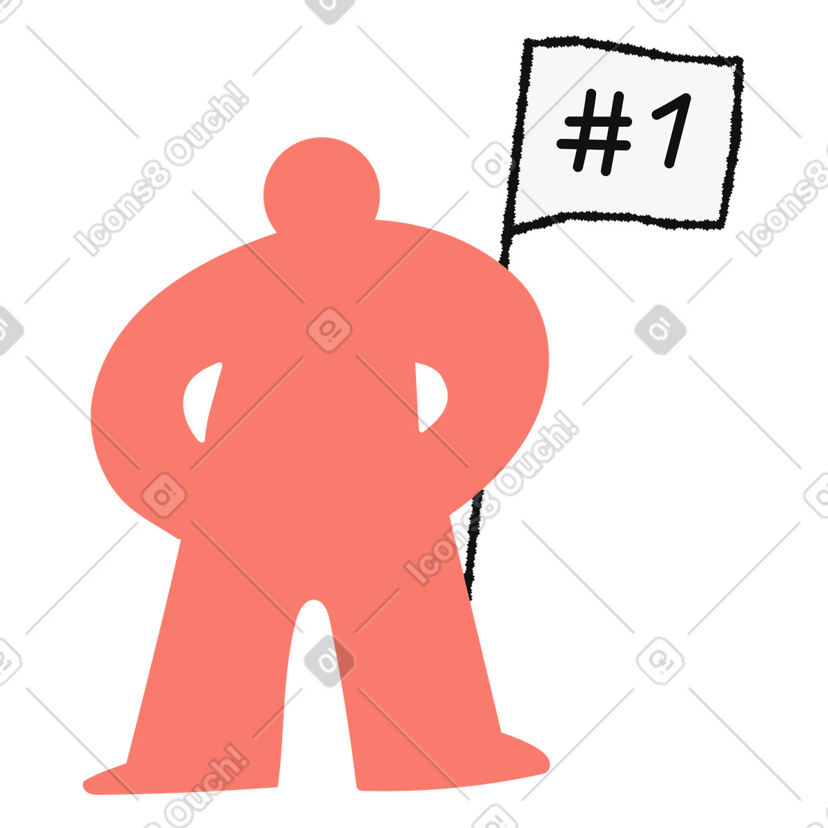 下载 Bold People 风格的 Winner silhouette standing confidently beside flag marked #1 sign 插画，支持 PNG、SVG 格式