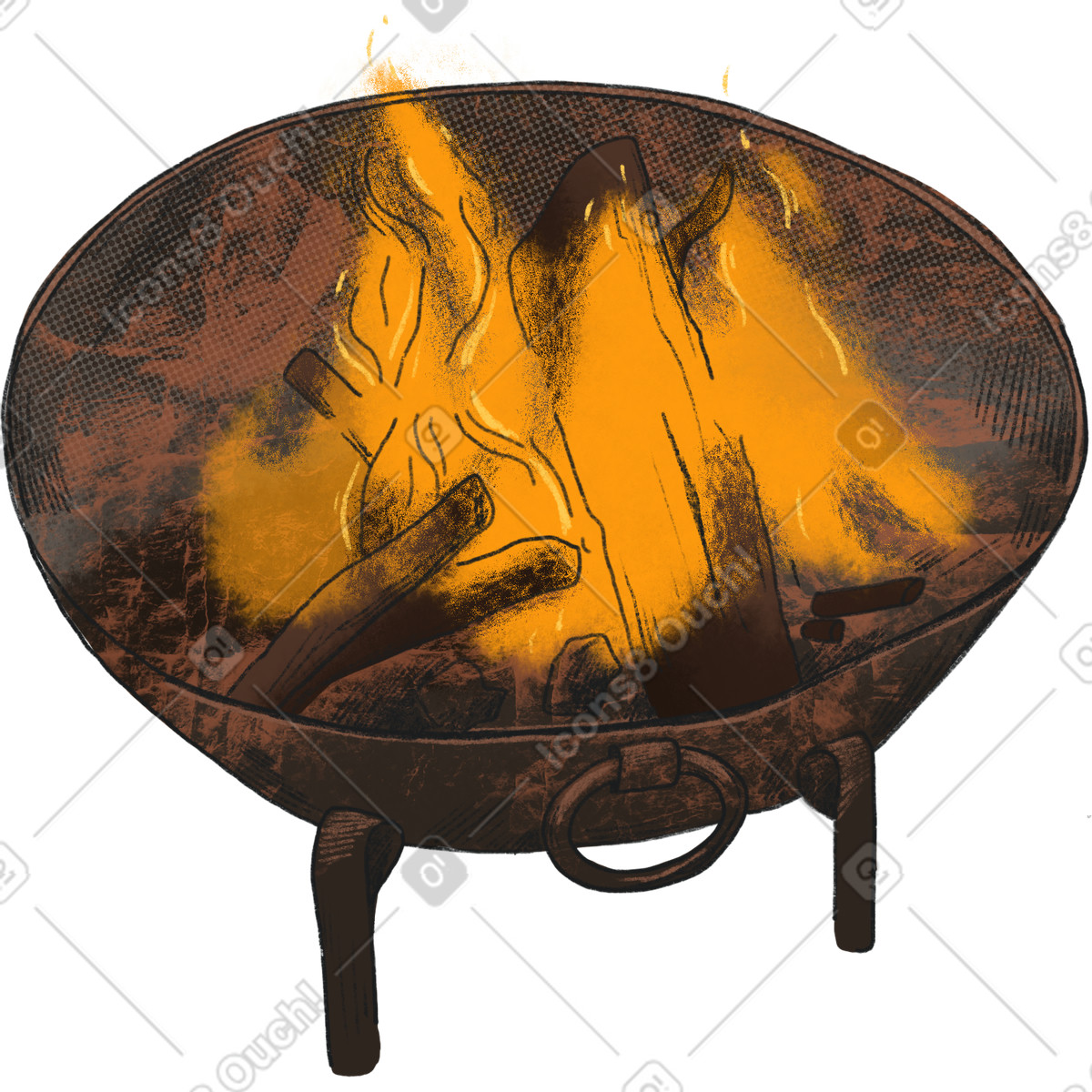 Metal vat with burning firewood-Illustration im Moments-Stil als Download in PNG, SVG