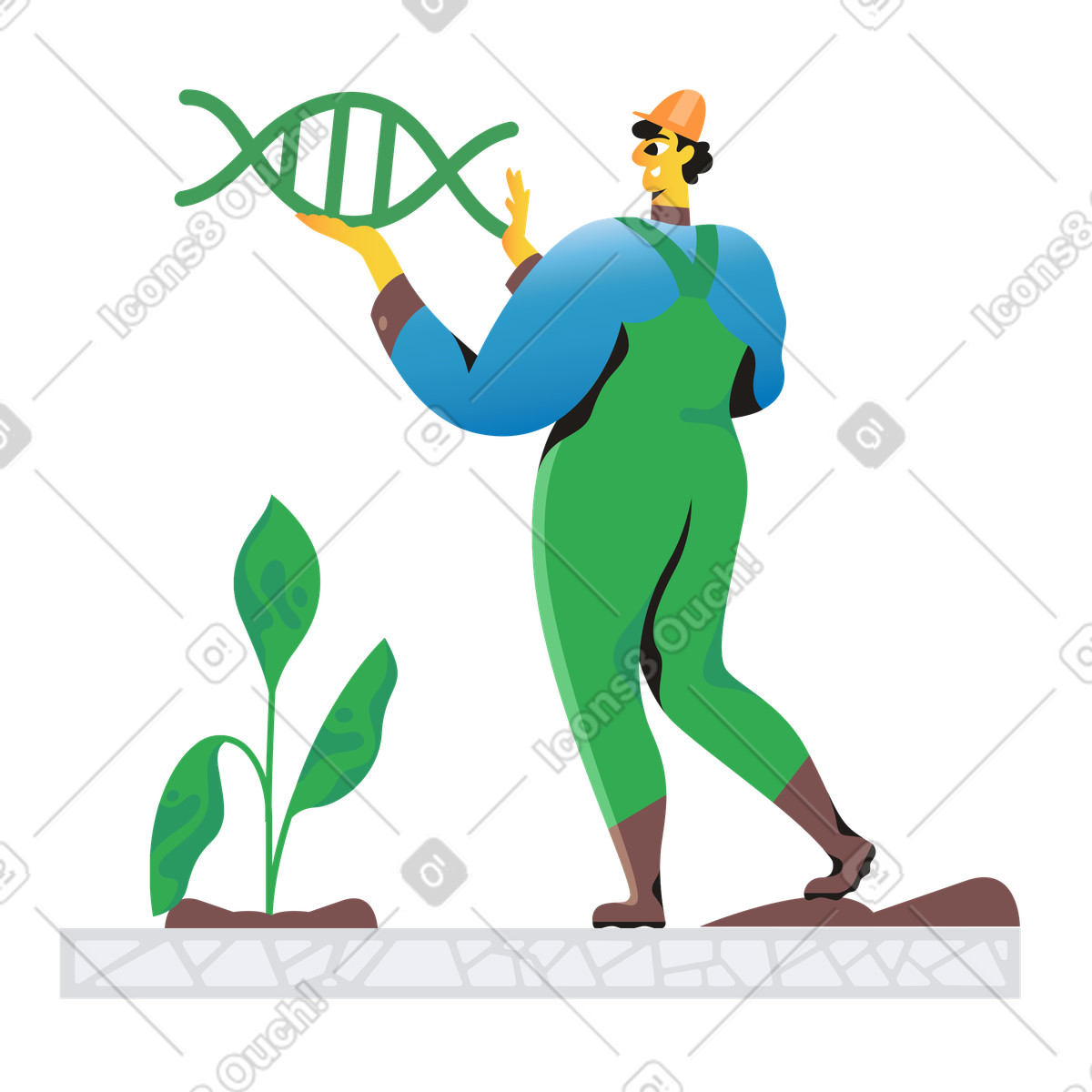 Ilustração de Cientista biotecnologia trabalhando em um genoma vegetal no estilo Jaconda para baixar PNG, SVG