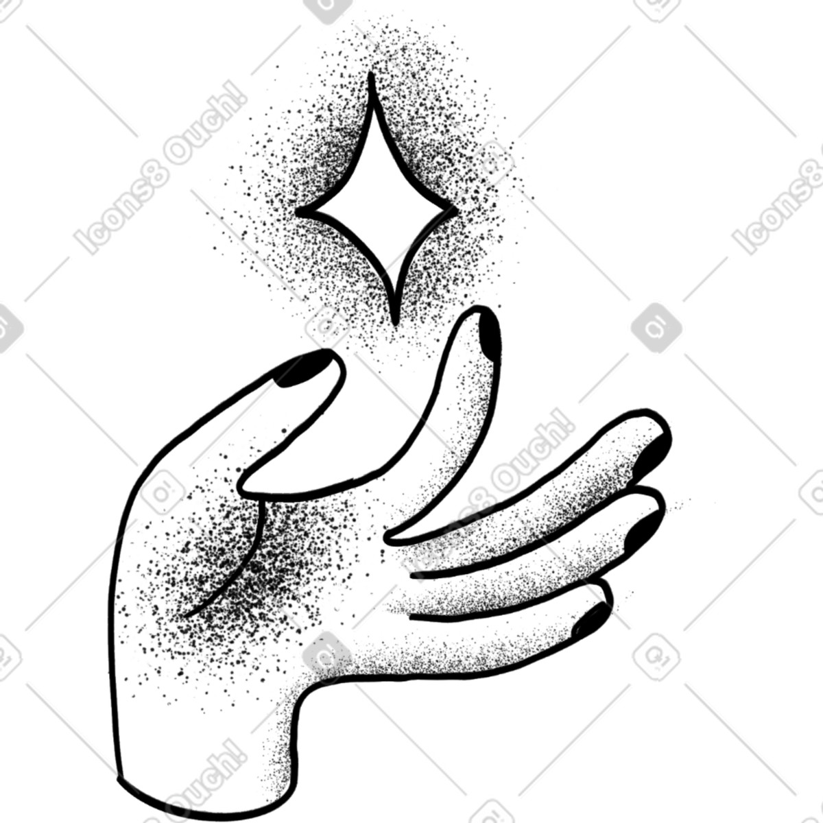 Vintage hand im tattoo-stil mit einem stern-Illustration Experimental-Stil als Download in PNG, SVG