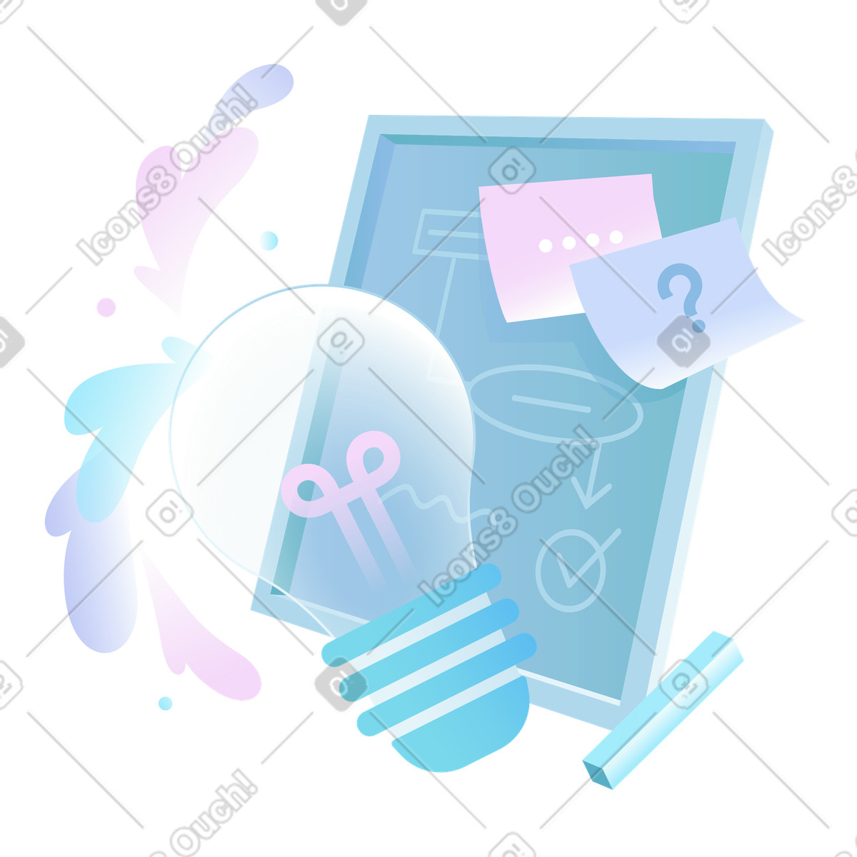 Illustration Remue-méninges d'idées avec carte mentale sur tableau dans le style Airy à télécharger aux formats PNG, SVG