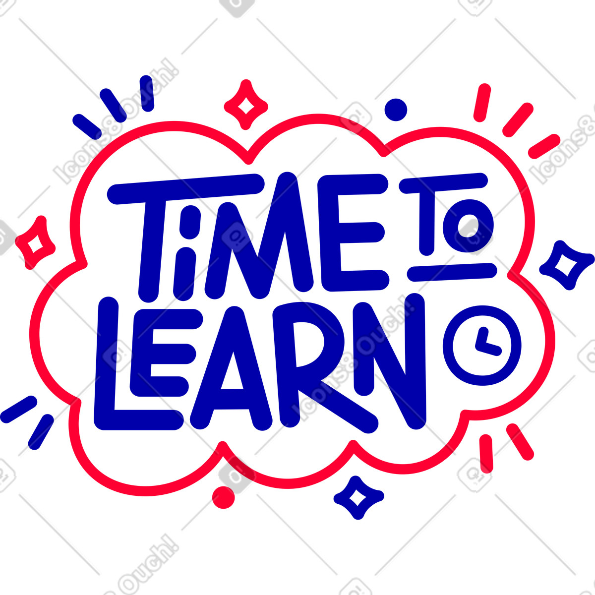 Lettering time to learn illustration featuring cloud and stars clipart for education
