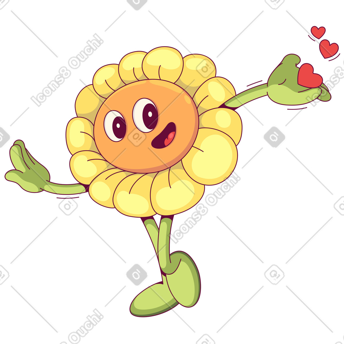 Ilustração de Anthropomorphic flower spreading love, Kindness and positivity em no estilo Handy para baixar em PNG, SVG