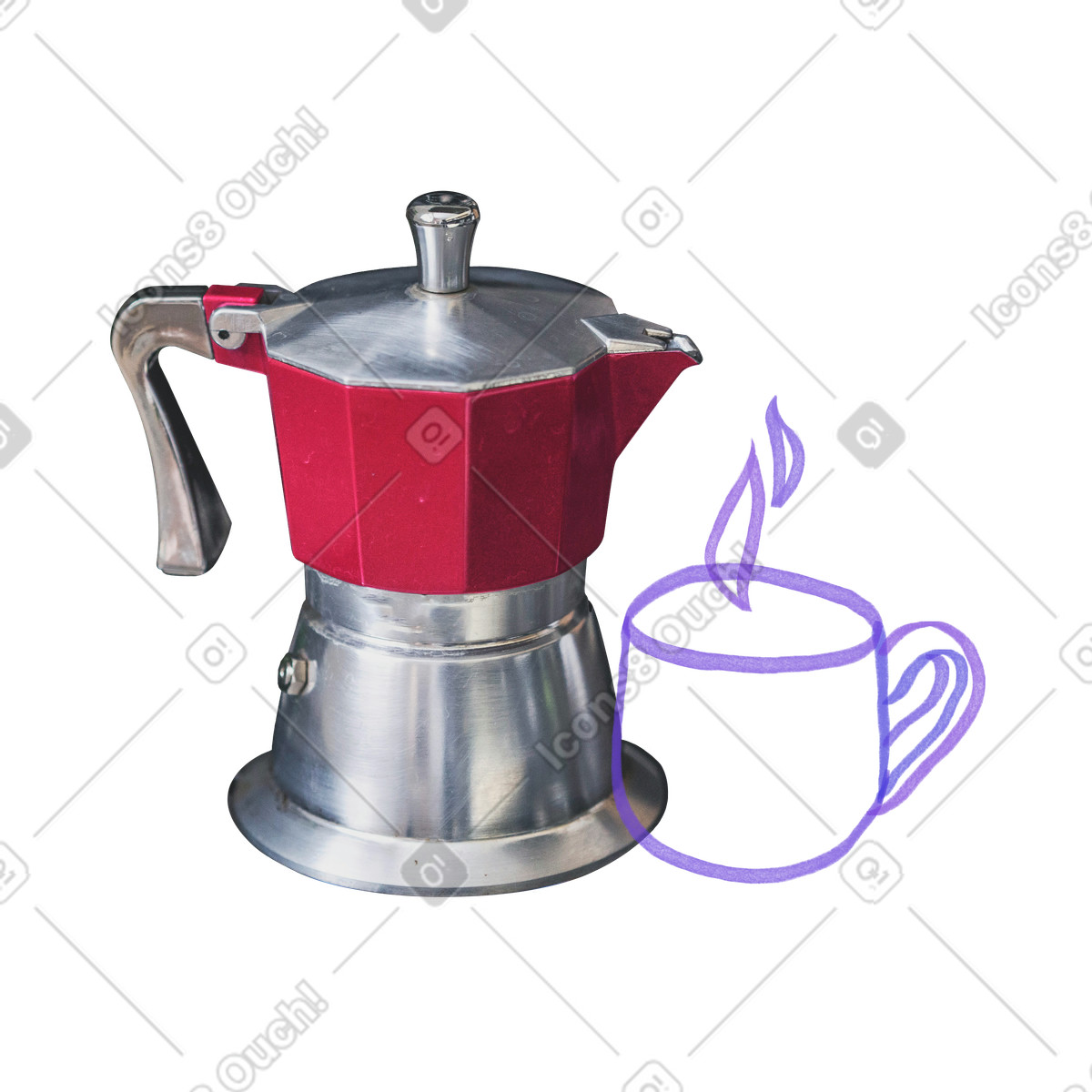Kaffeekanne und tasse-Illustration im Marker-Stil als Download in PNG, SVG