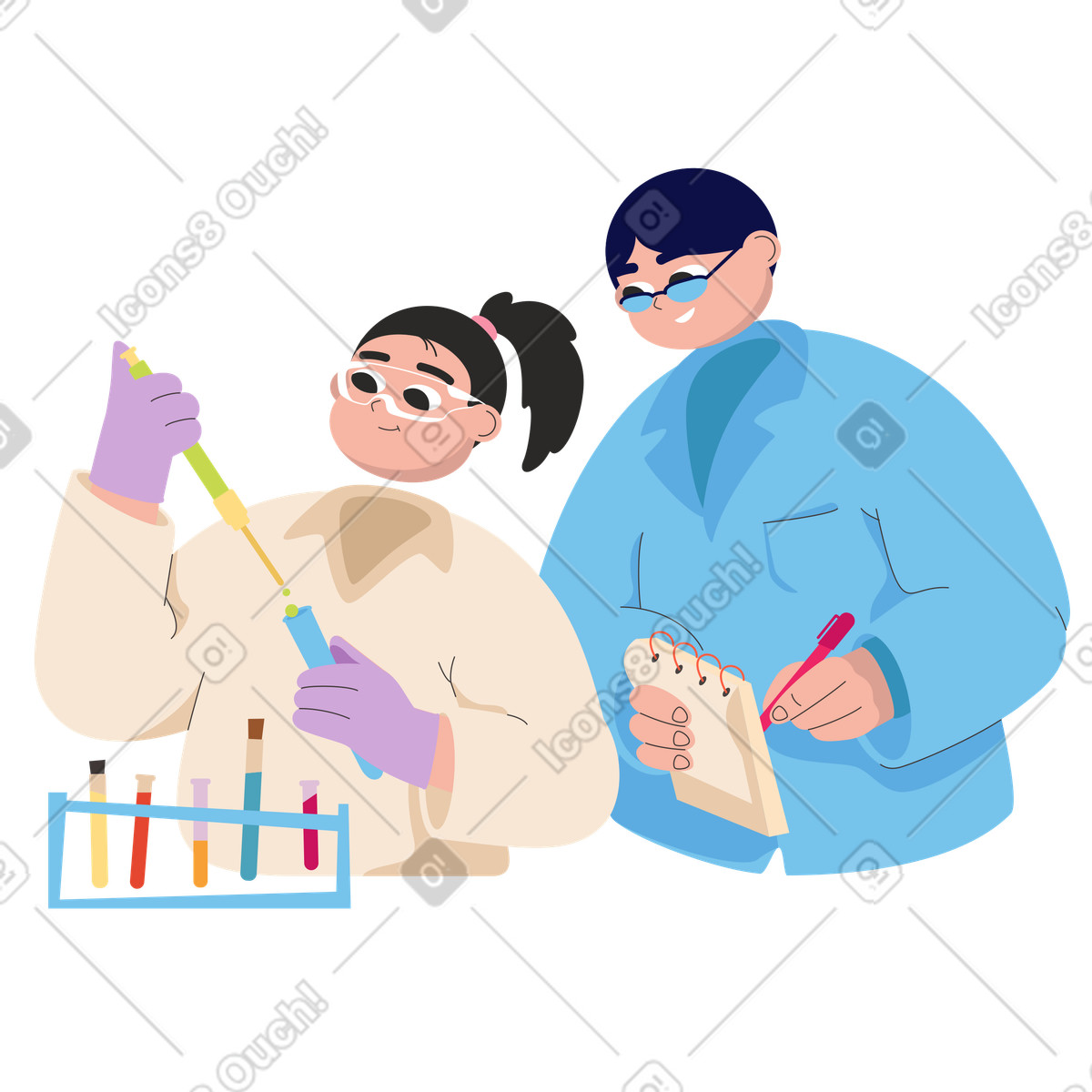 Wissenschaftler, die tests durchführen-Illustration im Dizzy-Stil als Download in PNG, SVG