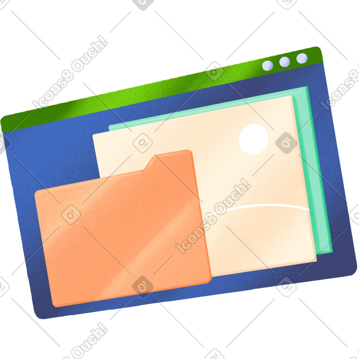 Browser window with folders and photos illustration in PNG, SVG