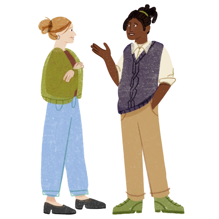 Three people sitting together using laptops - Public style illustration