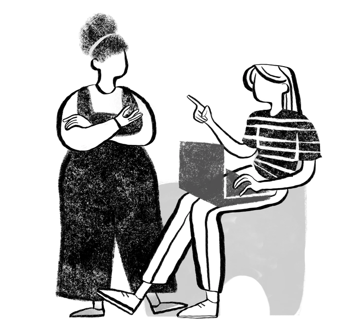 Two women engaged in conversation - Company style illustration