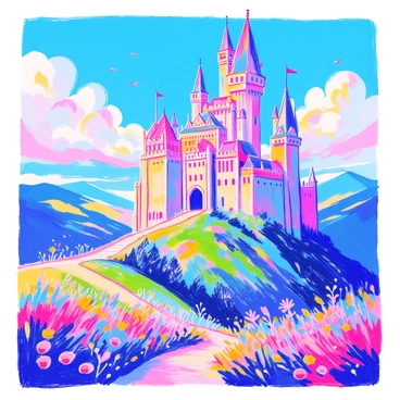 A fantasy castle with towers and spires glitching into fragmented pixel art