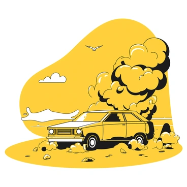 A car explosion on a beach with waves crashing in the distance