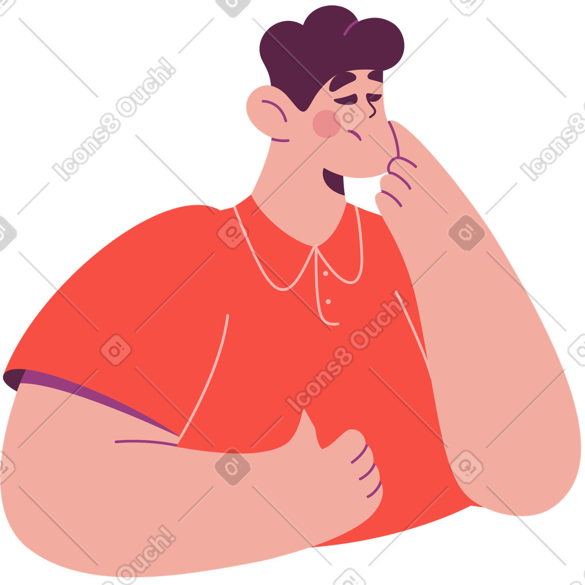 Ilustração de Homem pensativo fechou os olhos em no estilo Sammy para baixar em PNG, SVG