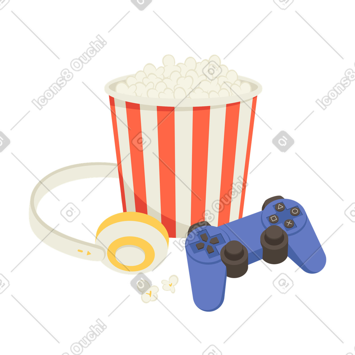 Popcorn e joystick per il tempo libero illustrazione in stile Social scarica in PNG, SVG