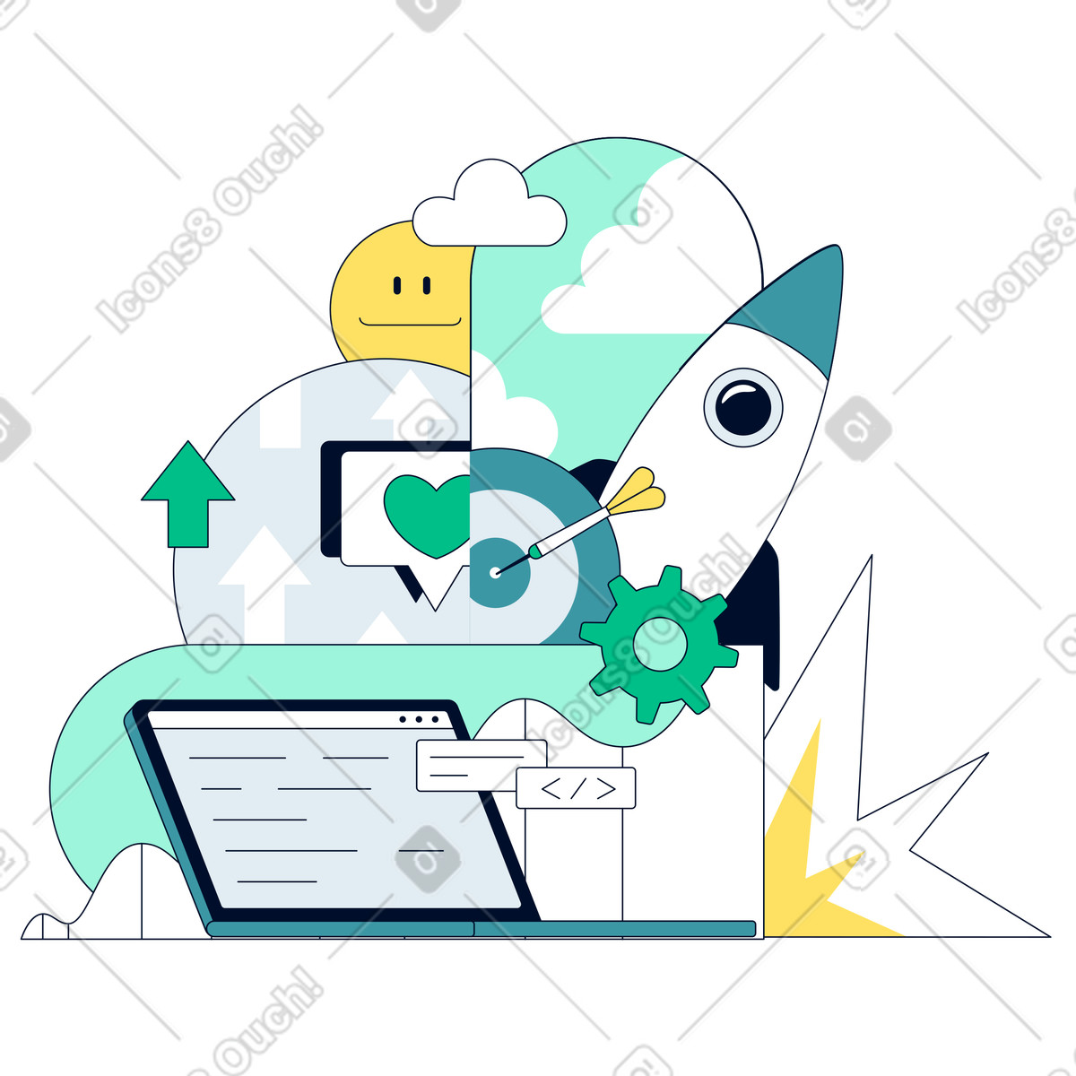 Ilustração de Preparing startup launch on laptop em no estilo Teal para baixar em PNG, SVG