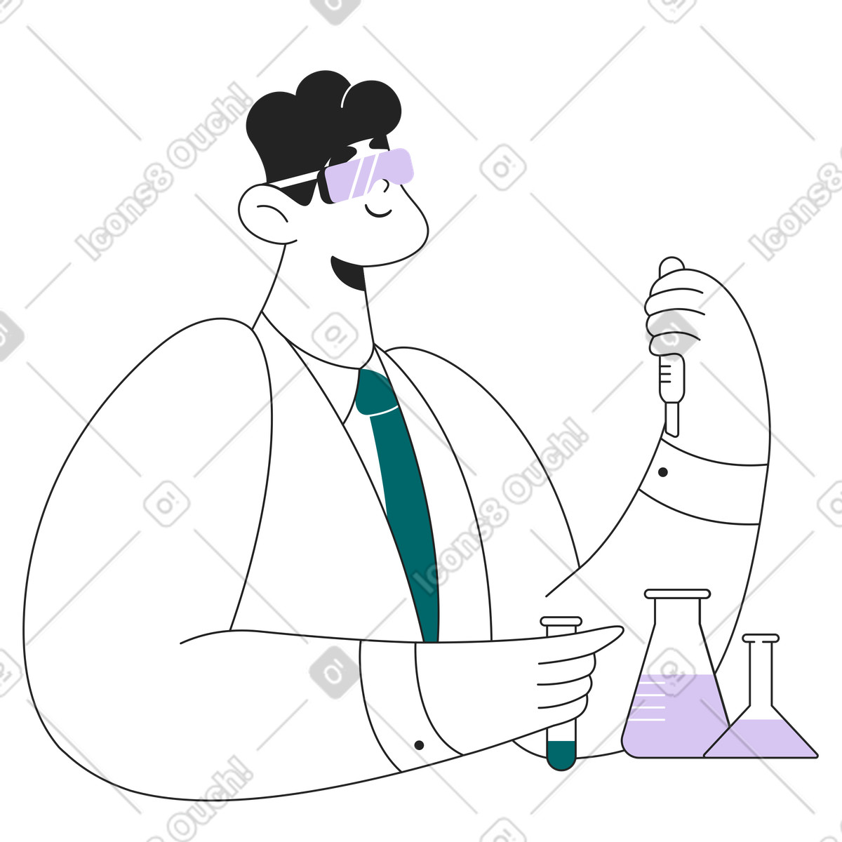 下载 Sammy Line 风格的 戴眼镜的科学家正在研制疫苗 插画，支持 PNG、SVG 格式