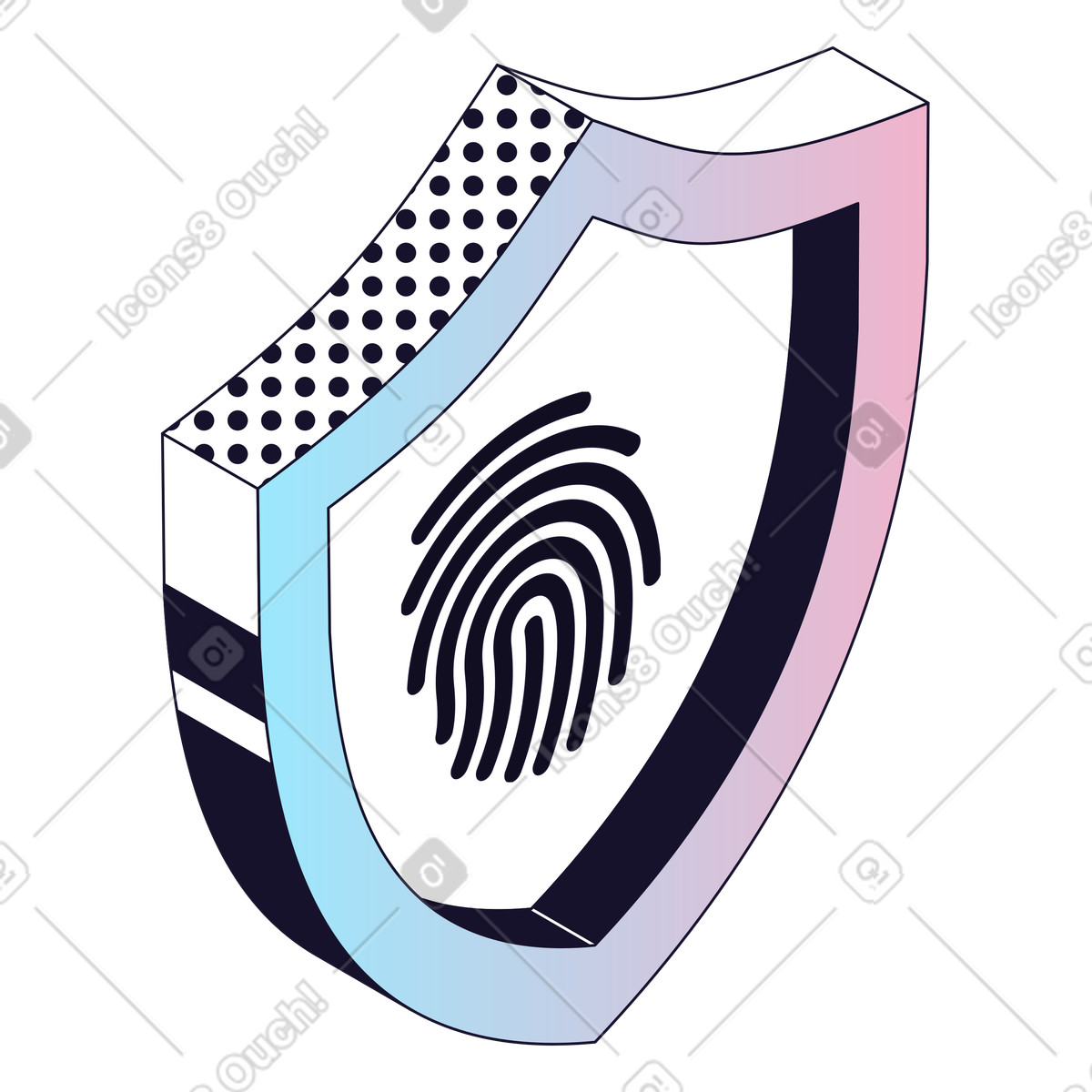 Shield with Fingerprint, Biometric Security, Identity Verification illustrazione in stile Node scarica in PNG, SVG