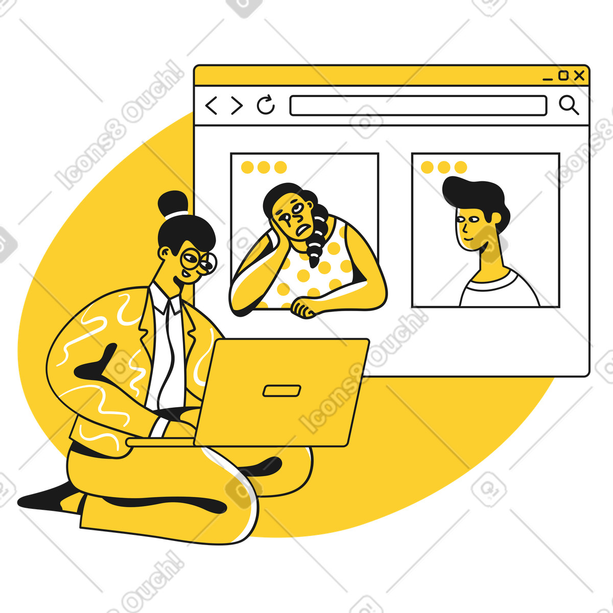Ilustração de Menina com laptop em zoom no estilo Taxi para baixar PNG, SVG