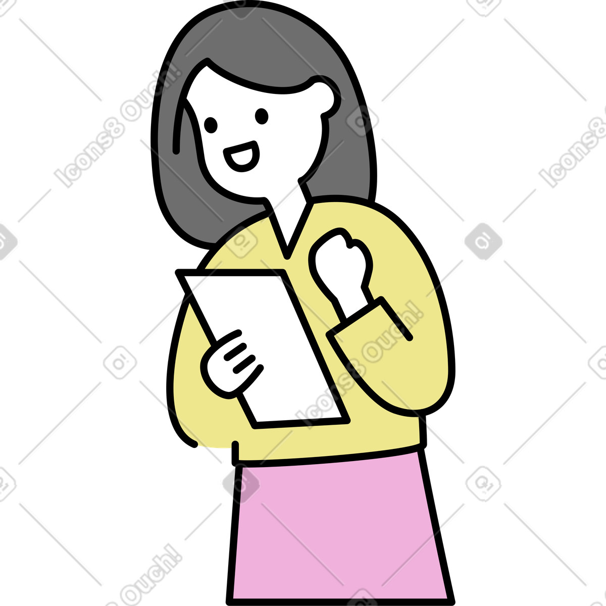 Woman with papers pumping fist illustration in Mochi style download in PNG, SVG