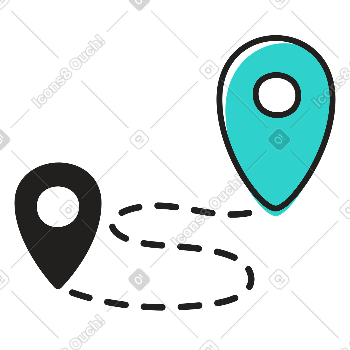 Illustration Itinéraire du point de départ à la destination dans le style Little télécharger aux formats PNG, SVG