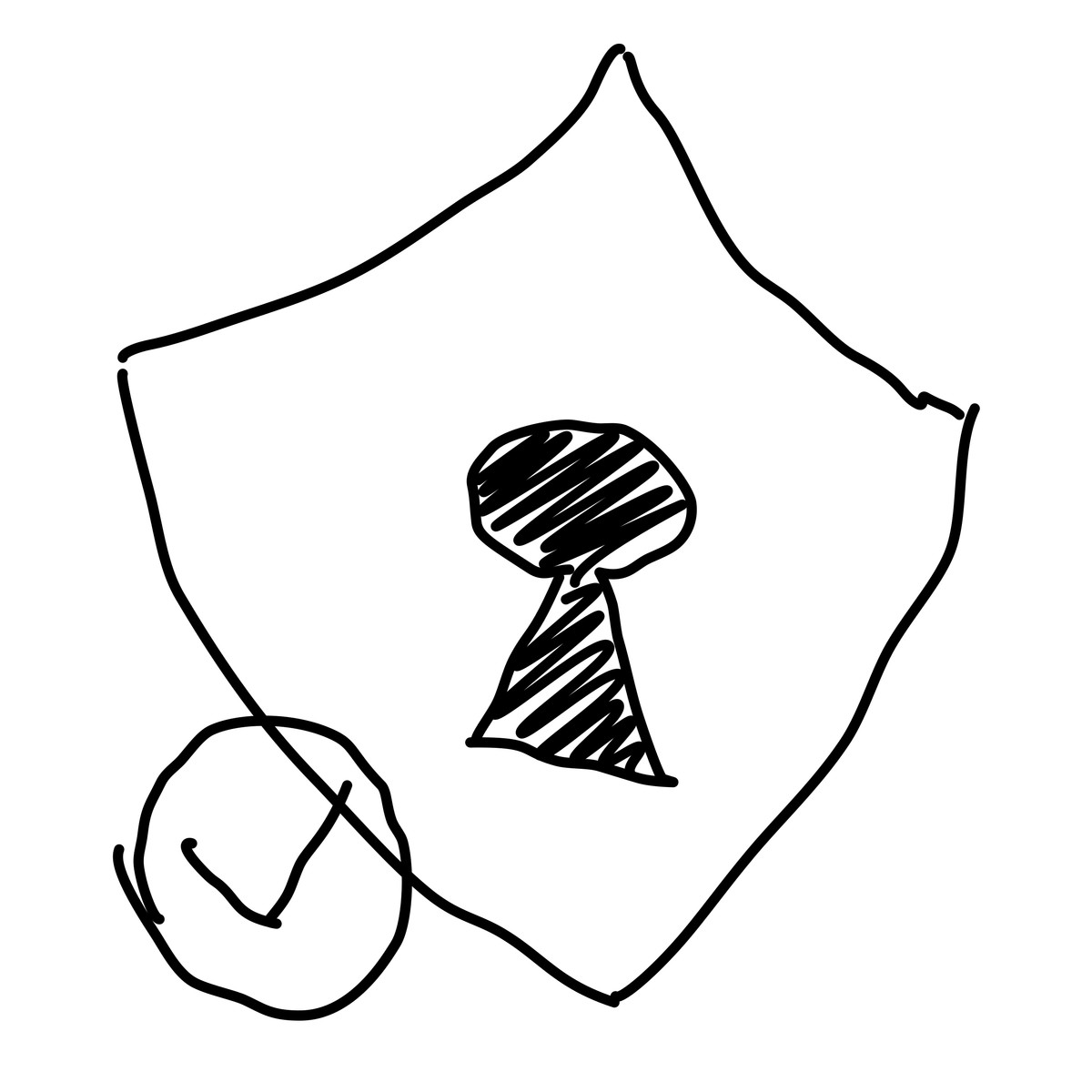 Ilustração de Shield security emblem with central keyhole and circular checkmark badge em no estilo Rough Sketch para baixar em PNG, SVG