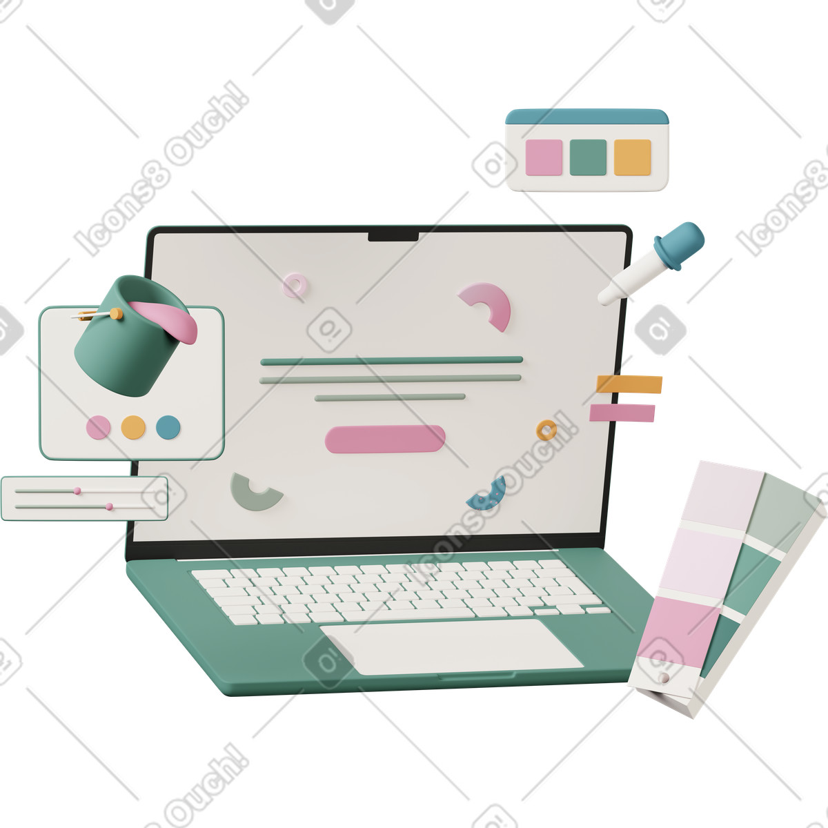 3D Casual life 스타일의 Graphic design software on laptop 애니메이션 일러스트레이션 GIF, Lottie(JSON), AE로 다운로드
