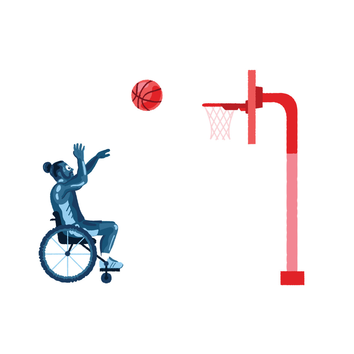 Persona in sedia a rotelle che partecipa al basket paralimpico illustrazione stile Cherry scarica PNG, SVG