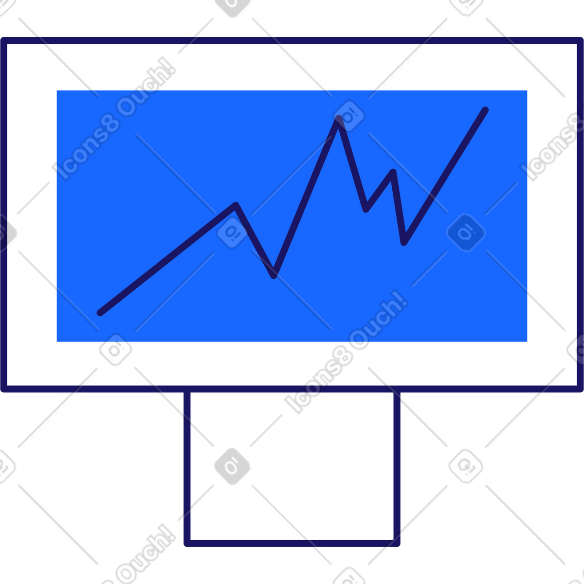 Monitor mit einem wachstumsdiagramm auf blauen bildschirm-Illustration im Matey-Stil als Download in PNG, SVG