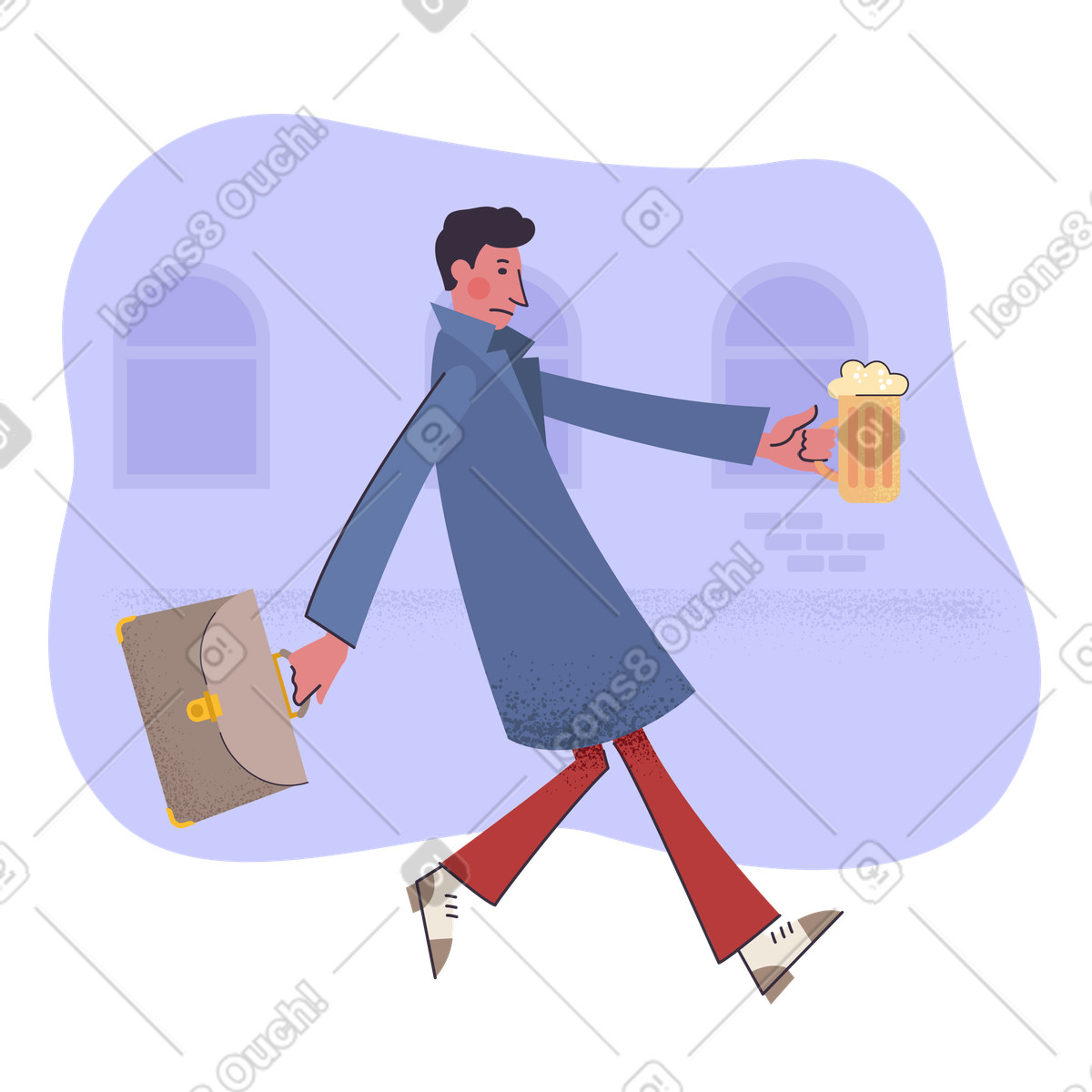 Man walking with a mug of beer on friday night illustration in Pale style download in PNG, SVG