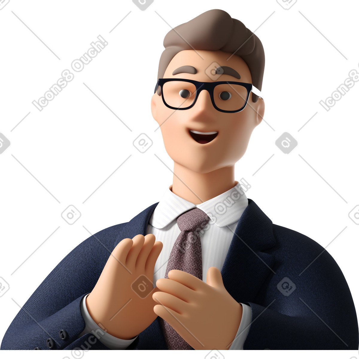 3D Business スタイルの Close up of businessman in dark blue suit applauding のイラストをPNG、SVG形式でダウンロード