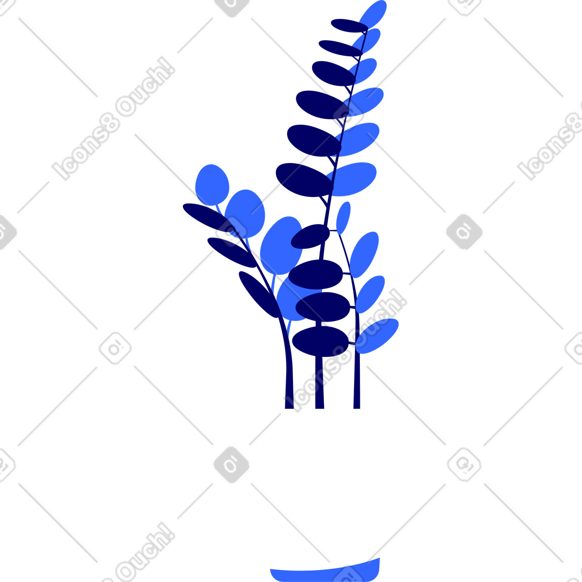 Blue plants in white vase illustration Lounge style download PNG, SVG