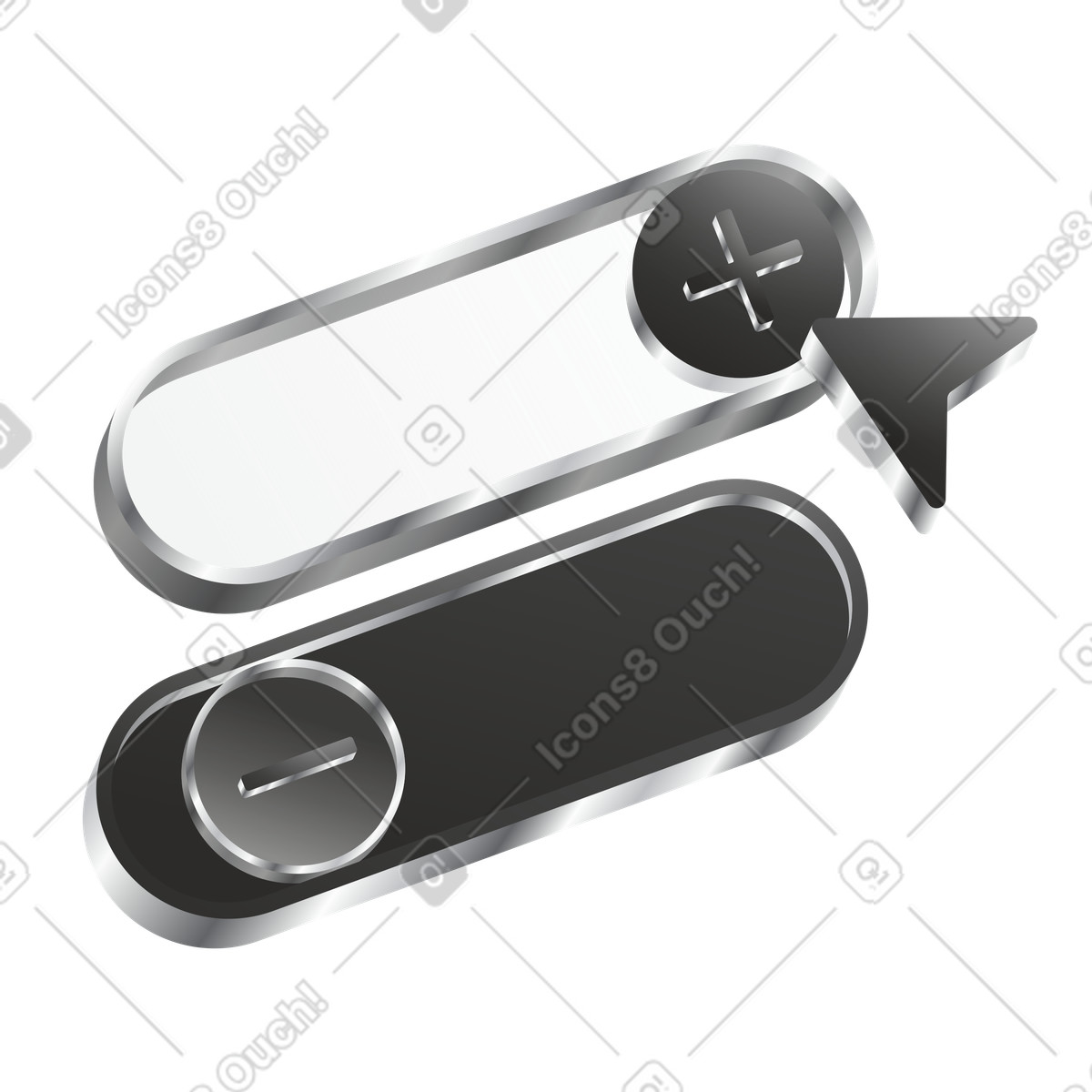 Toggle switch ui control with plus and minus buttons metallic illustrazione in stile Token scarica in PNG, SVG