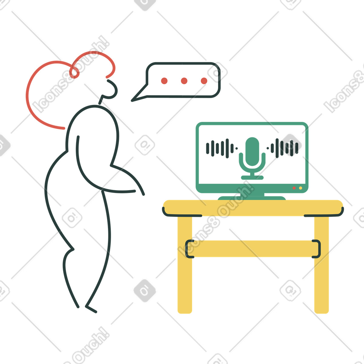 Ilustração de Conversation with ai assistant, speech recognition technology em no estilo Macaroni para baixar em PNG, SVG