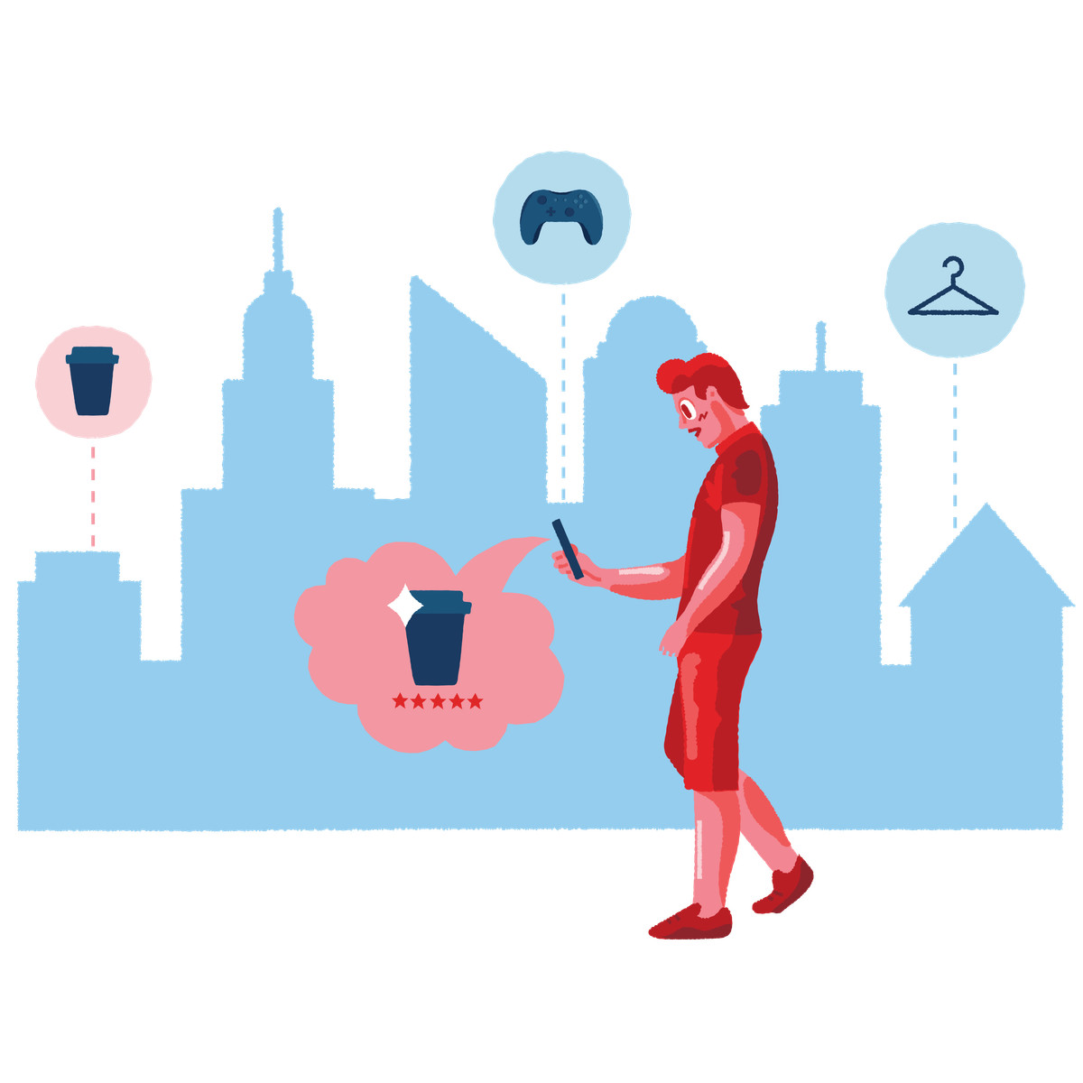 Man rating places on google maps illustration in PNG, SVG