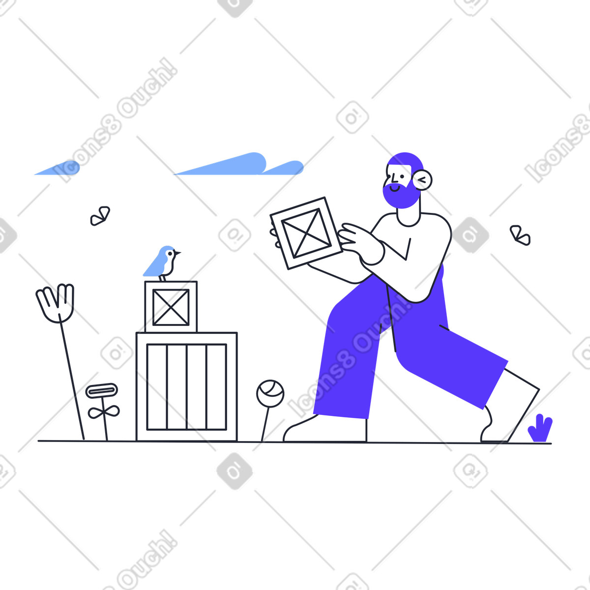 Man delivering boxes or packages illustration in Pablita style download in PNG, SVG