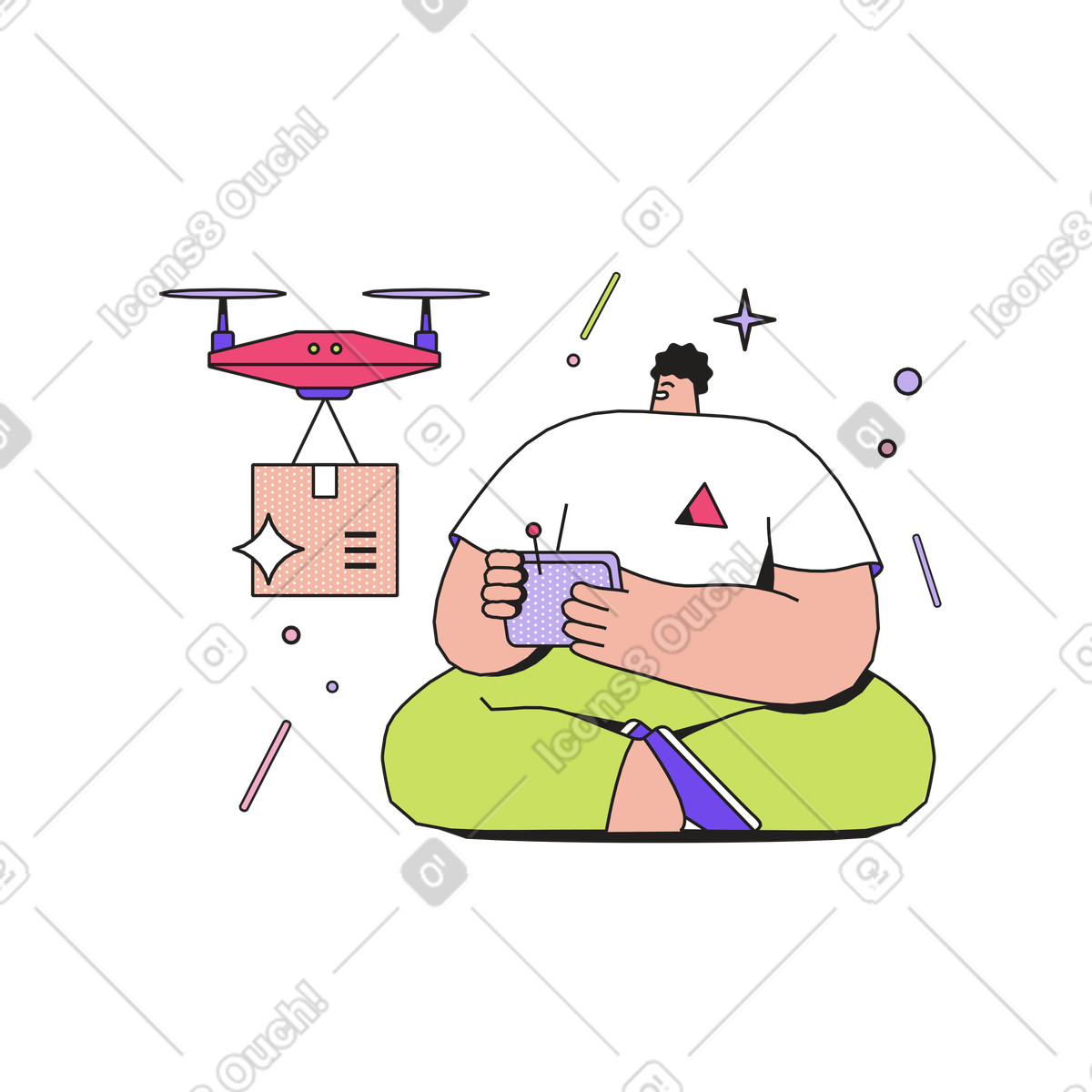 下载 Dazzle 风格的 Person piloting delivery drone, modern logistics technology 插画，支持 PNG、SVG 格式