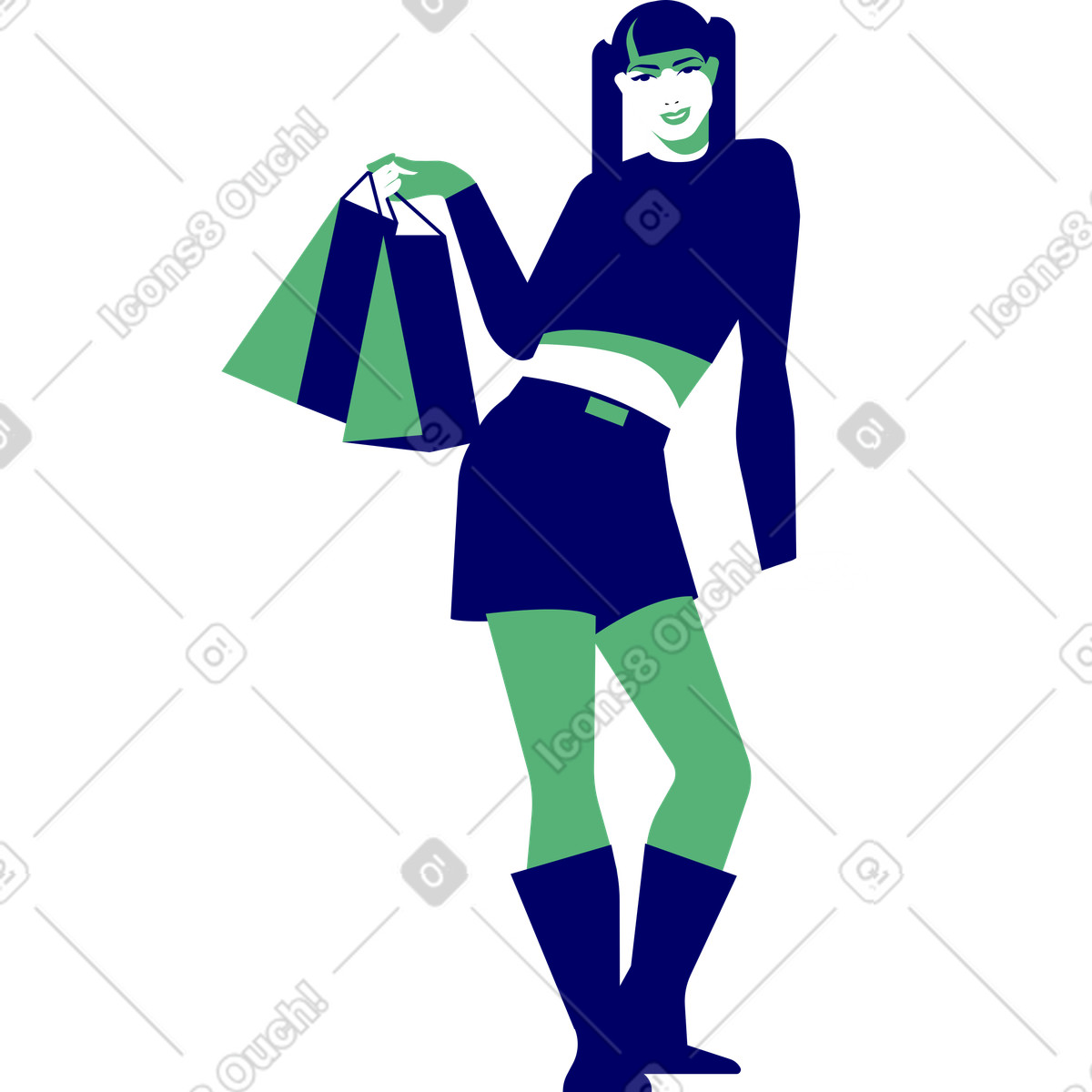Smiling girl with shopping illustration in Lounge style download in PNG, SVG