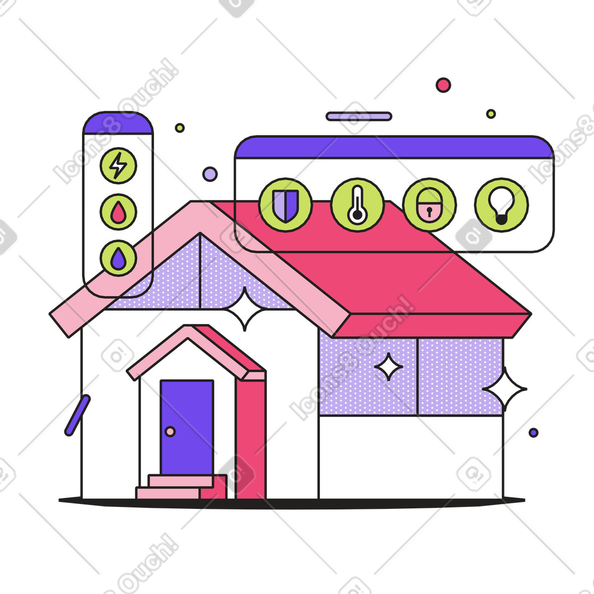 Ilustração de Casa inteligente com dispositivos inteligentes em no estilo Dazzle para baixar em PNG, SVG