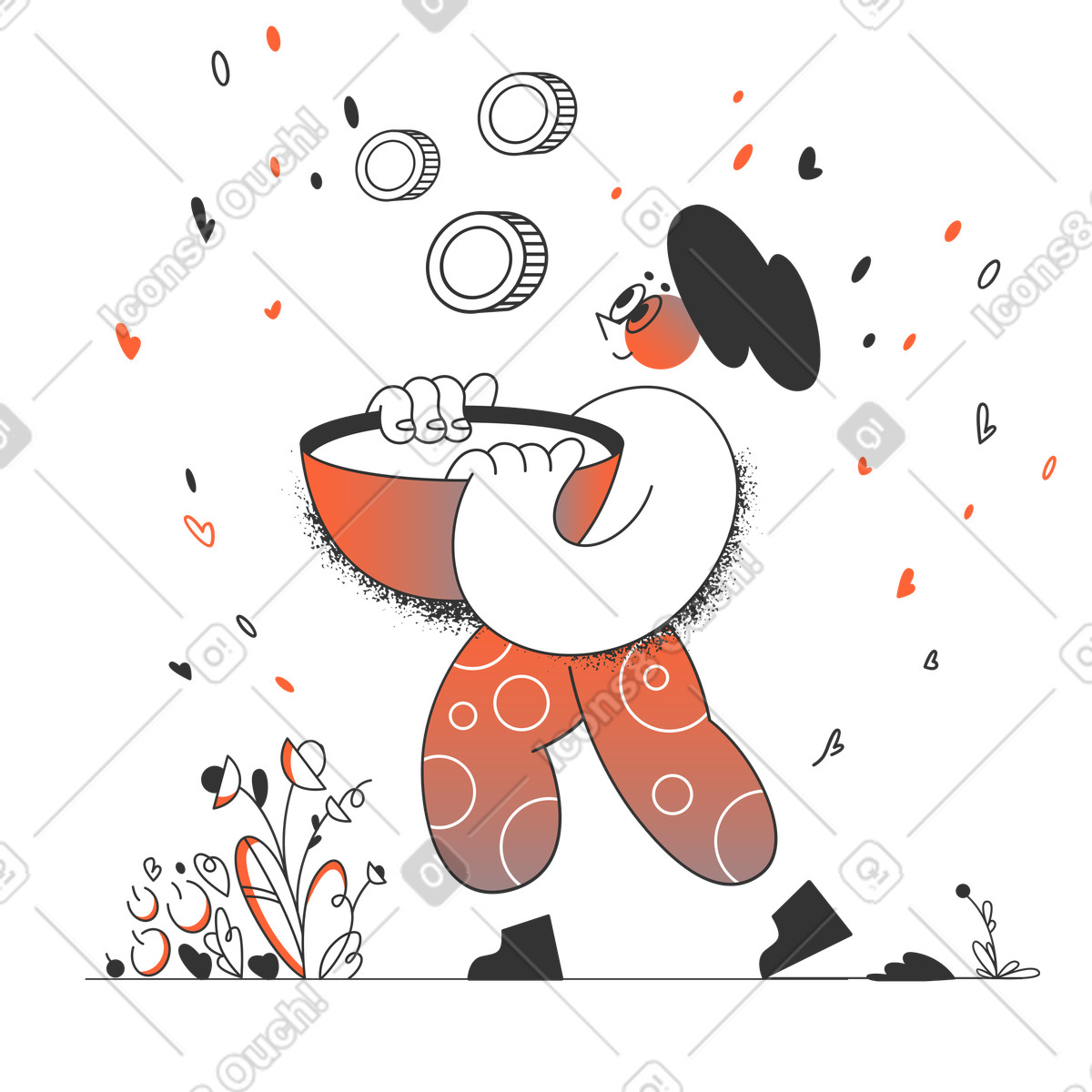 Woman gathering coins for monetary savings illustration in Crayon style download in PNG, SVG