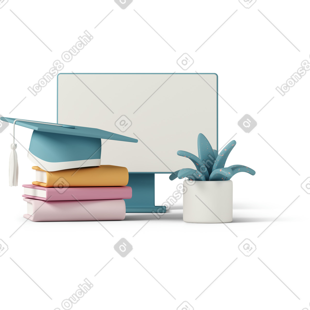 3D Casual life 스타일의 Graduate's hat and books 일러스트레이션 PNG, SVG 다운로드