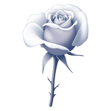 A rose with petals that appear to be covered in frost, giving them a crystalline texture. The petals arch gracefully, showcasing their delicate structure, while the stem is bold and prominent, exhibiting a deep, fiery hue. The stem is adorned with sharp thorns, contrasting with the fragile appearance of the petals. The overall composition highlights the juxtaposition of the icy petals and the fiery stem, creating a striking visual effect.