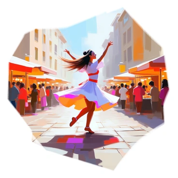 A dancer performing energetically in the middle of a busy city square