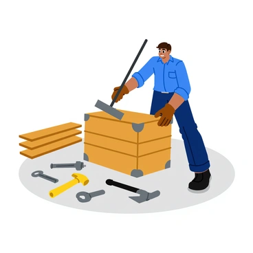 A worker using a crowbar to pry open a crate, showcasing leverage in daily tools
