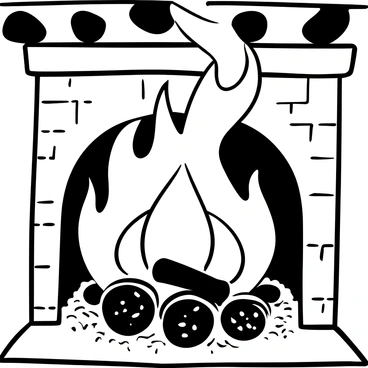 Flames rising and curling in a fireplace, creating dynamic shapes and forms. The fire's light casts intricate shadows on the walls surrounding it. Logs in the fireplace are partially consumed by the flames, with glowing embers visible among the ashes. The texture of the flames is detailed, with some areas appearing more vigorous while others flicker gently. The overall scene captures the movement and energy of the fire.